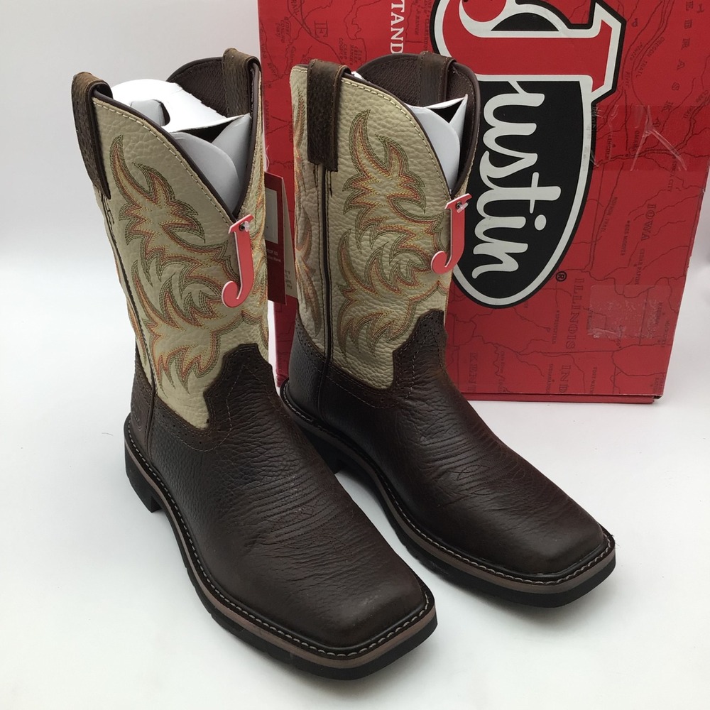 Justin Boots Driller Copper Water Buffalo Square Toe Work Boots 8EE SE4683 NEW